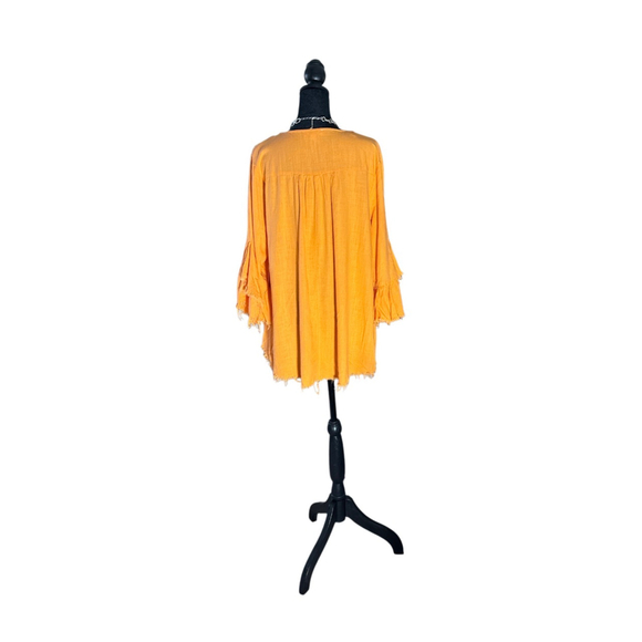 Women's Umgee Orange Ruffle Sleeve Blouse with frayed hem XL - Picture 10 of 11